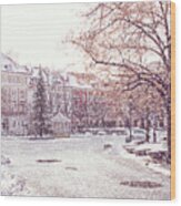 A Street In Warsaw, Poland On A Snowy Day Wood Print