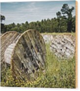 Abandoned Cable Reels Wood Print