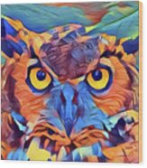 Abstract Great Horned Owl Wood Print