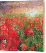 Abstract Landscape Of Red Poppies Wood Print