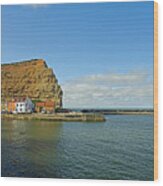 Across Staithes Harbour To Cowbar Nab Wood Print