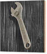 Adjustable Wrench Over Black And White Wood 72 Wood Print