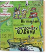 Alabama Fun Map Wood Print