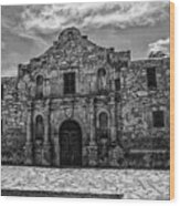 Alamo Black And White Wood Print