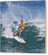 Alana Blanchard Surfing Hawaii Wood Print