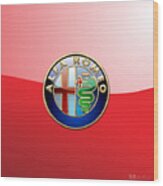 Alfa Romeo - 3d Badge On Red Wood Print
