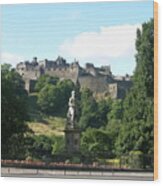 Allan Ramsay Statue And Edinburgh Castle Wood Print