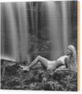 Ally Laying Down In Front Of Waterfall Wood Print