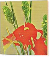 Aloha Bouquet Of The Day -- Red Anthuriums With Green Ginger, A Portion Wood Print