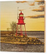 Alpena Harbor Lighthouse  At Sunset Wood Print