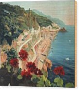 Amalfi, Italia - Coastline, Italy - Retro Travel Poster - Vintage Poster Wood Print