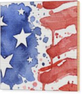American Flag Watercolor Painting Wood Print