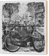 Amsterdam Bicycle Black And White Wood Print