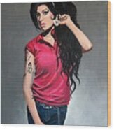 Amy Winehouse Red Shirt Wood Print