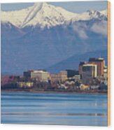 Anchorage Alaska Skyline With Cook Inlet Wood Print