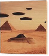 Ancient Aliens By Raphael Terra Wood Print