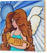 Angels Arms - Cat Angel Portrait Wood Print