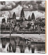 Angkor Wat Sepia Paint Wood Print
