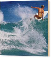 Anna Surfing In Hawaii Wood Print