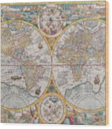 Antique Maps Of The World Petrus Plancius C 1599 Wood Print