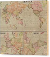 Antique Maps - Old Cartographic Maps - Antique Map Of The World In Japanese, 1914 Wood Print