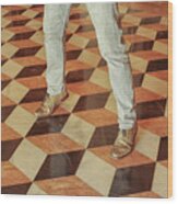 Antique Optical Illusion Floor Tiles Wood Print