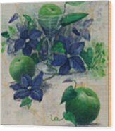 Apples And Clematis Wood Print