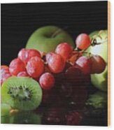 Apples, Grapes And Kiwi Wood Print