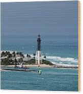 Aqua Water At Hillsboro Lighthouse In Florida Wood Print