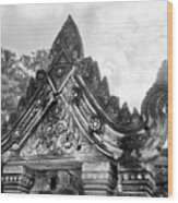 Architecture Cambodia Black White 10th Century Wood Print