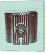 Art Deco Baby Brownie Blue Camera Wood Print