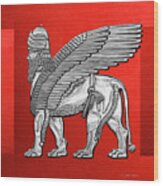 Assyrian Winged Lion - Silver Lamassu Over Red Canvas Wood Print