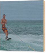 Athletic Young Wakeboarder Riding A Wakeboard In Aruba Wood Print