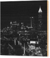 Atlanta After Dark In Monochrome Wood Print