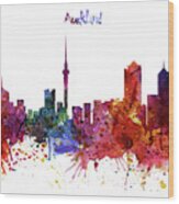 Auckland Watercolor Skyline Wood Print