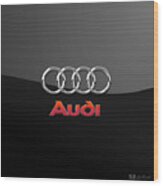 Audi 3 D Badge On Black Wood Print