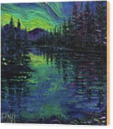 Aurora Borealis Mirage Textural Impressionist Impasto Landscape Palette Knife Oil Painting Wood Print