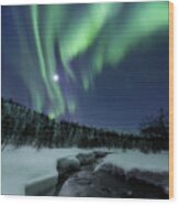 Aurora Borealis Over Blafjellelva River Wood Print