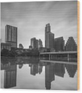 Austin Texas Skyline Reflecting In Ladybird Lake Long Exposure Wood Print