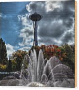 Autumn At The Space Needle Wood Print