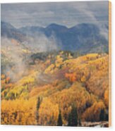 Autumn Color And Fog Wood Print