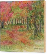Autumn Forest Watercolor Illustration Wood Print