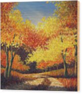 Autumn Glory In Oil Wood Print