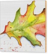 Autumn Oak Leaf Watercolor Wood Print
