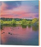Autumn Sunset At The Duck Pond Wood Print