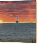 Awesome Sunset With Lighthouse Wood Print