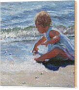 Baby And The Beach Wood Print