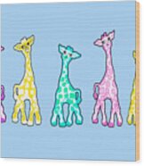 Baby Giraffes In A Row Pastels Wood Print