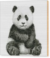 Baby Panda Watercolor Wood Print