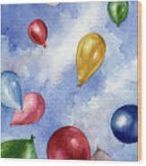 Balloons In Flight Wood Print